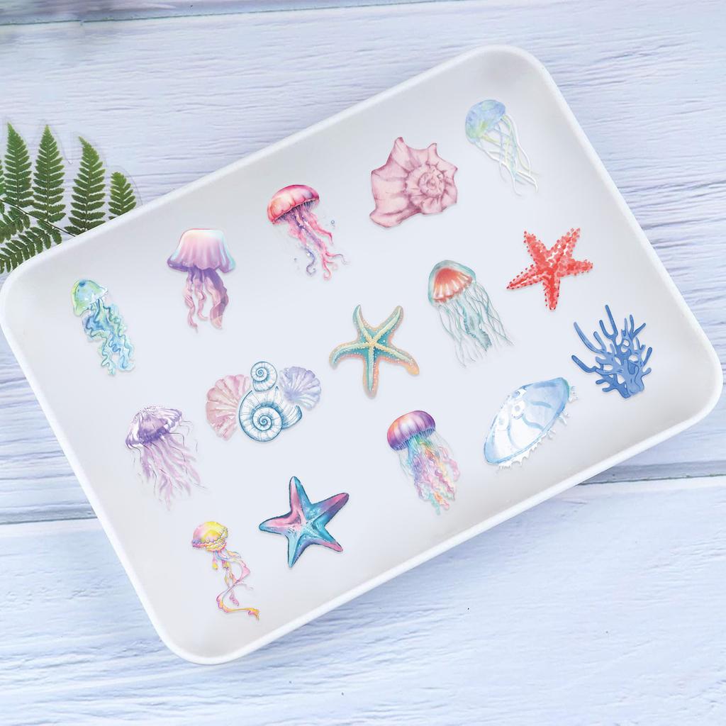 50pcs Tropical Fish Graffiti Stickers Jellyfish Sea Star Shell Coral Decorative Frame DIY Waterproof Decals