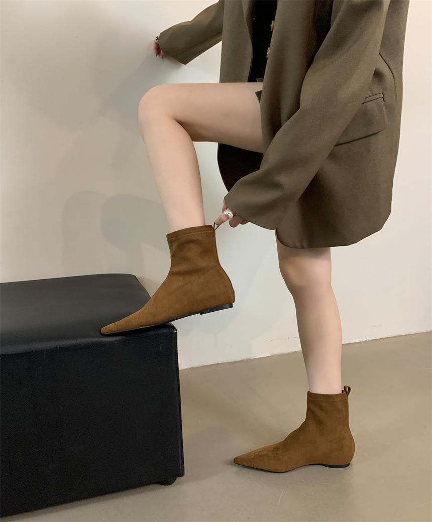 

Замшевые одинарные ботинки, модные ботильоны с острым носком, простые и удобные короткие ботинки, женская мода, универсальные тонкие ботинки, эластичные ботинки женские 39 светло-коричневого