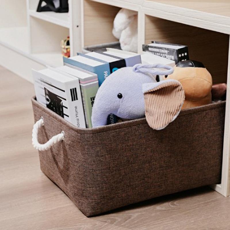 Linen storage basket with hand-held desktop organizer, foldable cosmetic and miscellaneous storage box