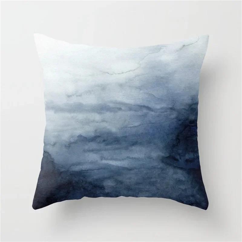 45x45cm Blue Ink Flower Pillowcase Sofa Living Room Home Decoration Abstract Geometric Polyester Cushion Cover Bedroom Decor