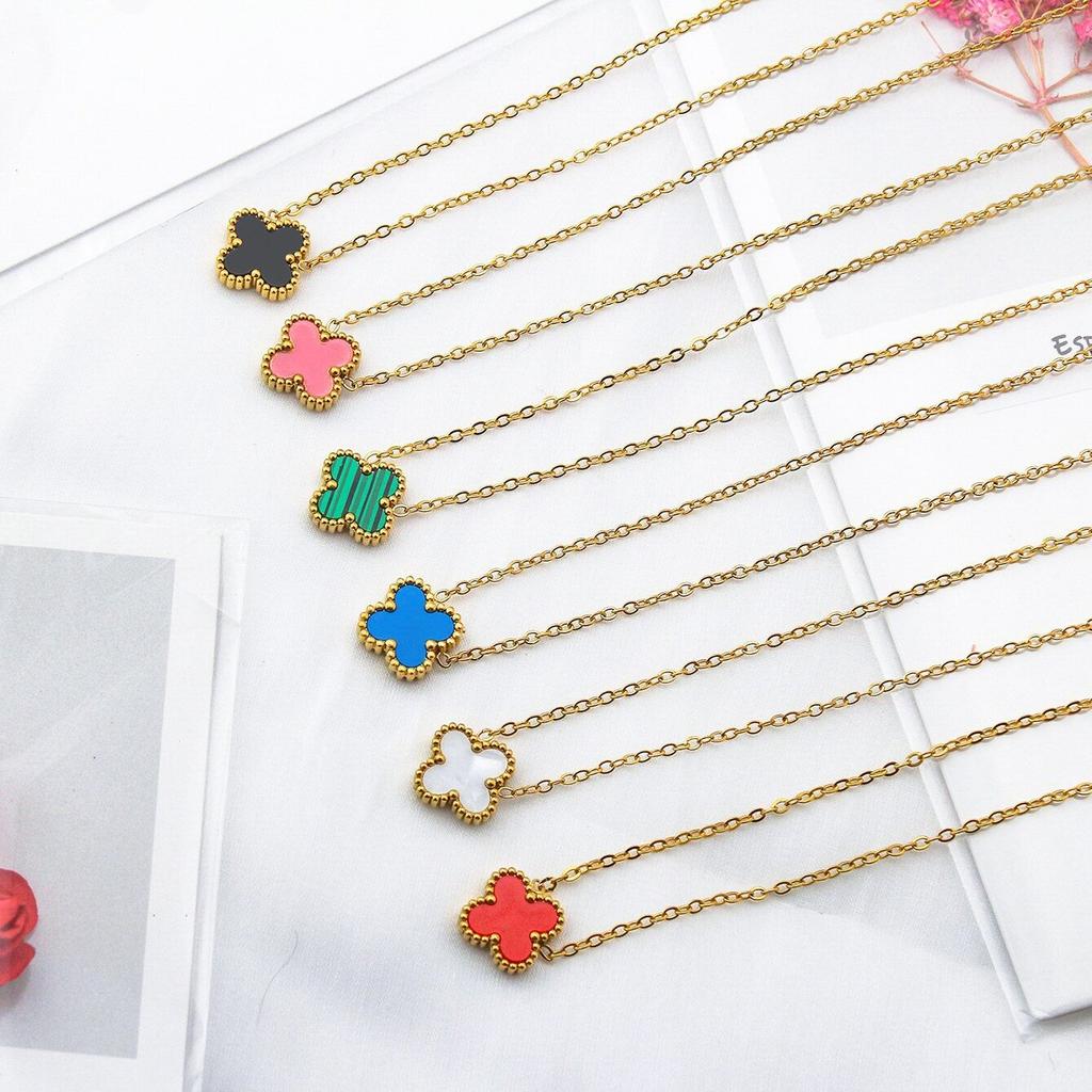 13mm Four-leaf Clover Single Flower Necklace Double-sided 18K Vacuum Plated Non-fading Women's Necklace