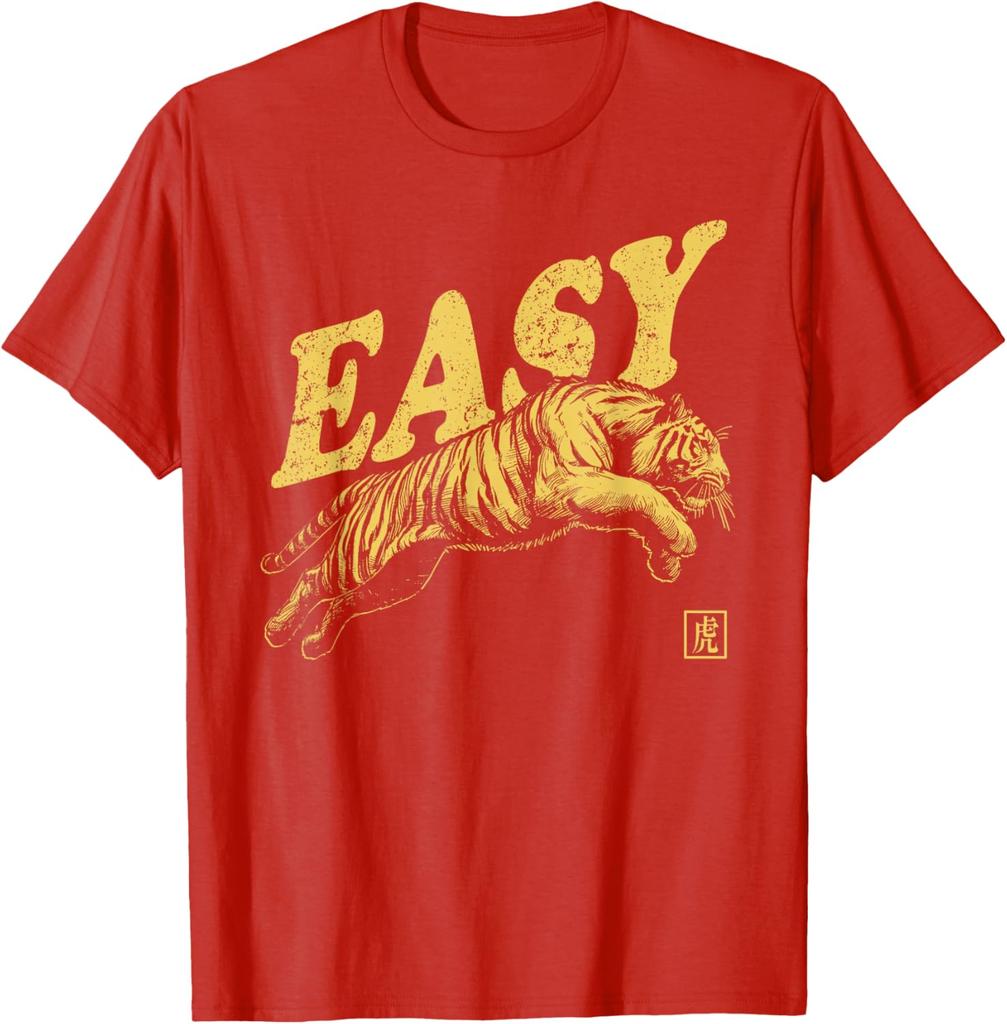 Easy Tiger Graphic Print Men Casual Cotton TShirt Retro Distressed Style Tee