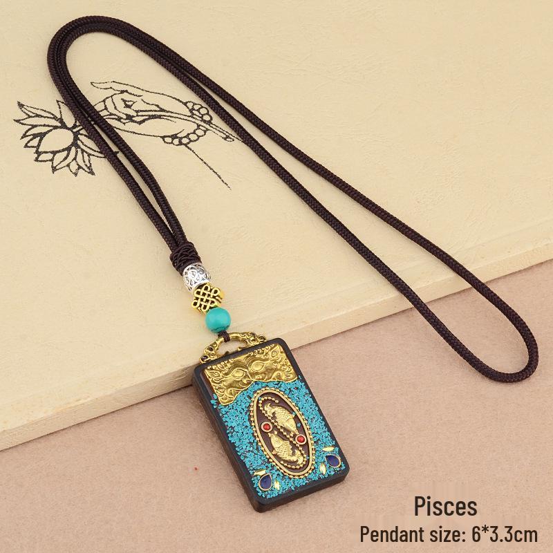 Ebony Tangka Necklace with Ethnic Na Fu Pendant - Buddha Amulet for Men & Women