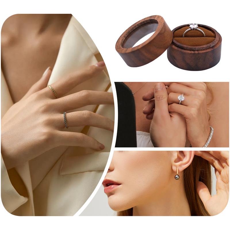 Wooden Wedding Ring Box Round Engagement Ring Holder Elegant Jewelry Storage Box Retro Ring Stand For Proposal Birthday