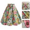 Damen-Midirock mit hoher Taille, Schleifendekor, großer Saum, Rock mit Reißverschluss, Blumendruck, plissierter Retrorock, wadenlanger Rock