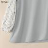 ZANZEA Women Elegant Floral Splice 3/4 Sleeve Loose Casual Crew Neck Blouse
