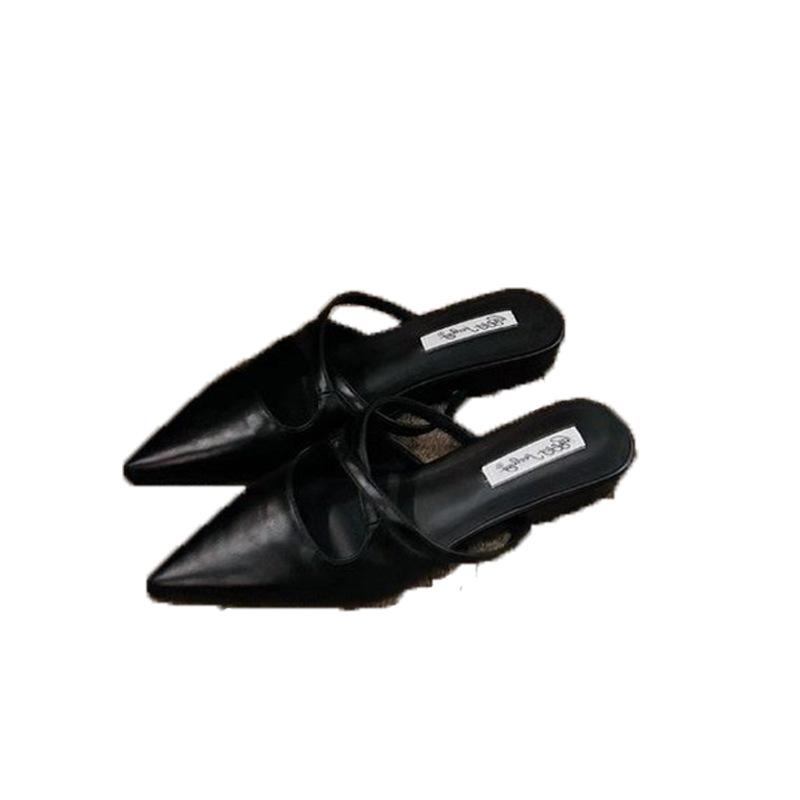 Retro bag head half slippers women's shoes outer wear 2025 new summer pointed lazy shoes flat sandals