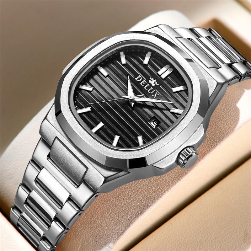 

Модные часы Мужские Деловые из нержавеющей стали Квадратные Роскошные Водонепроницаемые Мужские Модные Кварцевые Часы чёрный