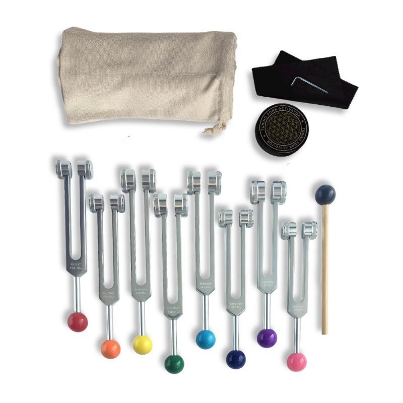 Colorful 8 Tuning Fork Set Healing Yoga Relaxation Musical Instrument Therapeutic Diapason Yoga Meditation Set Tuning Fork