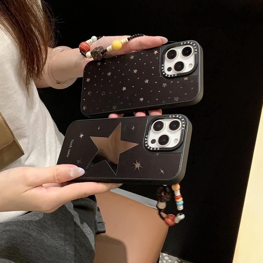 Sweet Cool Black Mirror Star iPhone 17/16/15/14 Pro Max Case with Chain