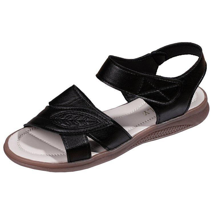 Soft leather soft sole beef tendon mother sandals women's 2025 summer new flat bottom middle-aged and elderly comfortable fashion women non-slip