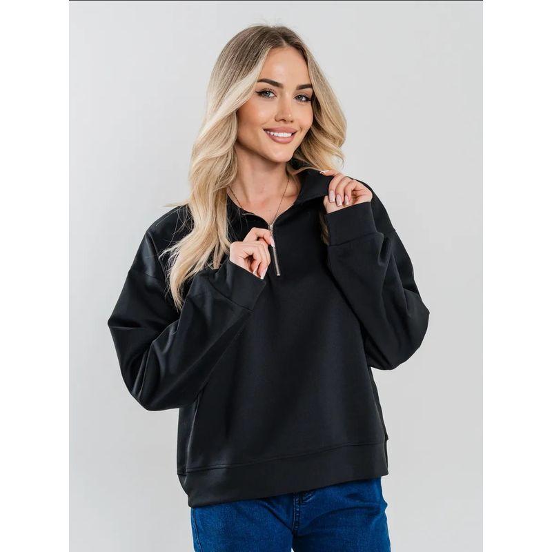 

New Fashion Long Sleeve Top Western Style Fashion Casual Half Zipper Over fit hoodie Top Black (thin/thin) 2XL
