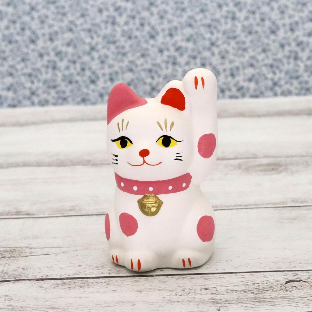 Craftsman House Seto Ware Ceramic Maneki Neko Pink Lucky Cat Figurine for Good Luck and Relationships