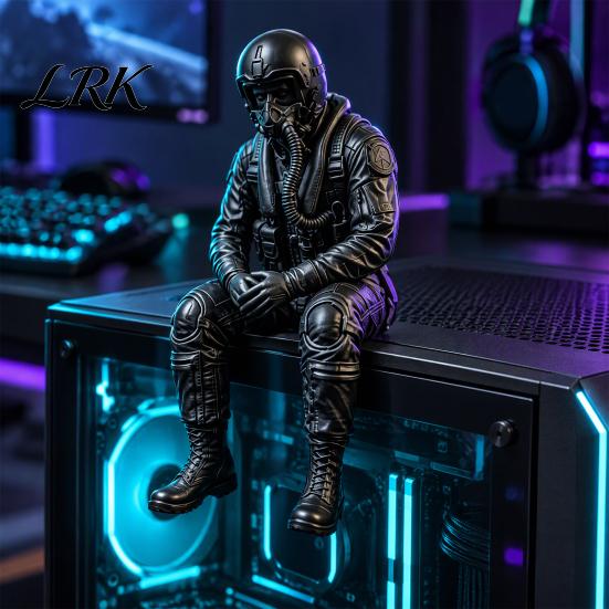 Military Desk Ornaments 3D Printed Pilot Figurine, Realistic Seated Aviator Statue for and Unique Bookshelf Hanging Decor Decor, Style Shelf