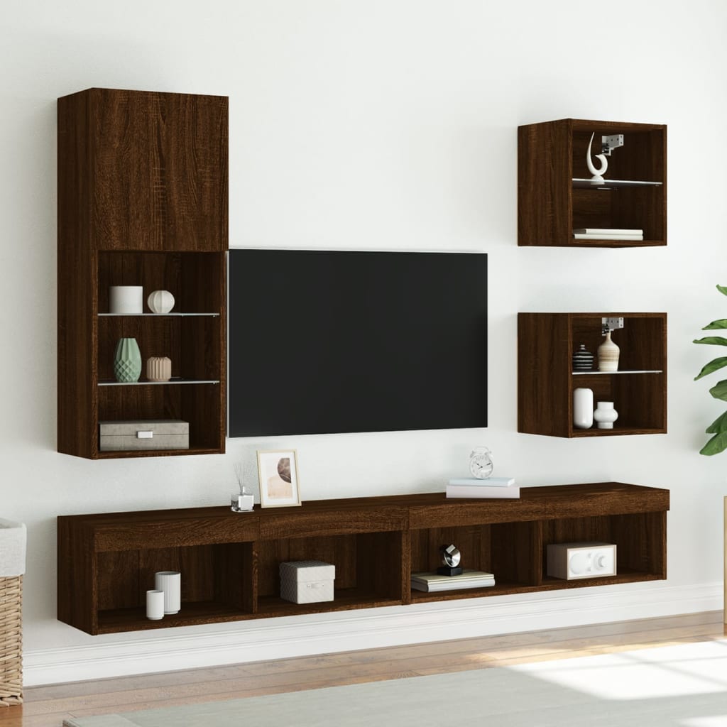 Vidaxl Szafka Tv Z Led, Brązowy Dąb, 40,5X30X102 Cm
