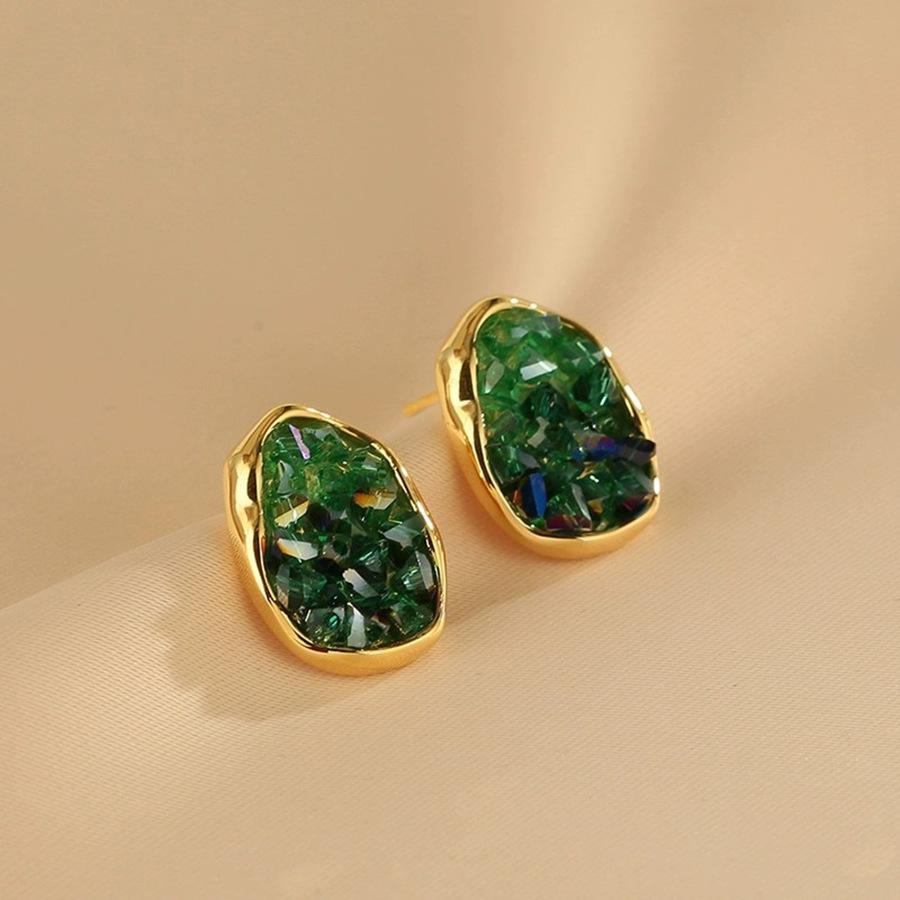 Cercei cu șurub ovali, smălțuiți verzi, cercei simpli în stil curte, cercei de lux ușor, cu temperament la modă de înaltă clasă, femei