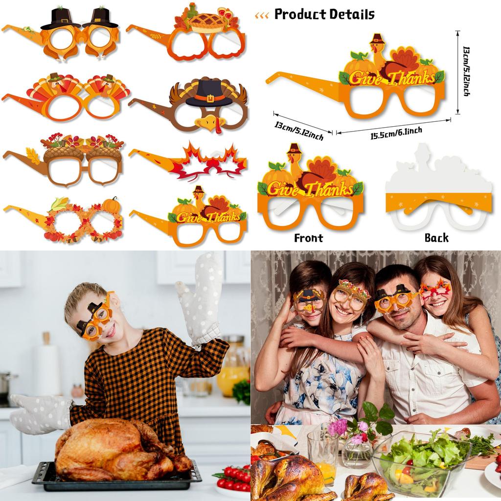 Funny Thanksgiving Party Decorative Glasses For Photos Autumn Maple Leaf Thanksgiving Paper Glasses Characters)