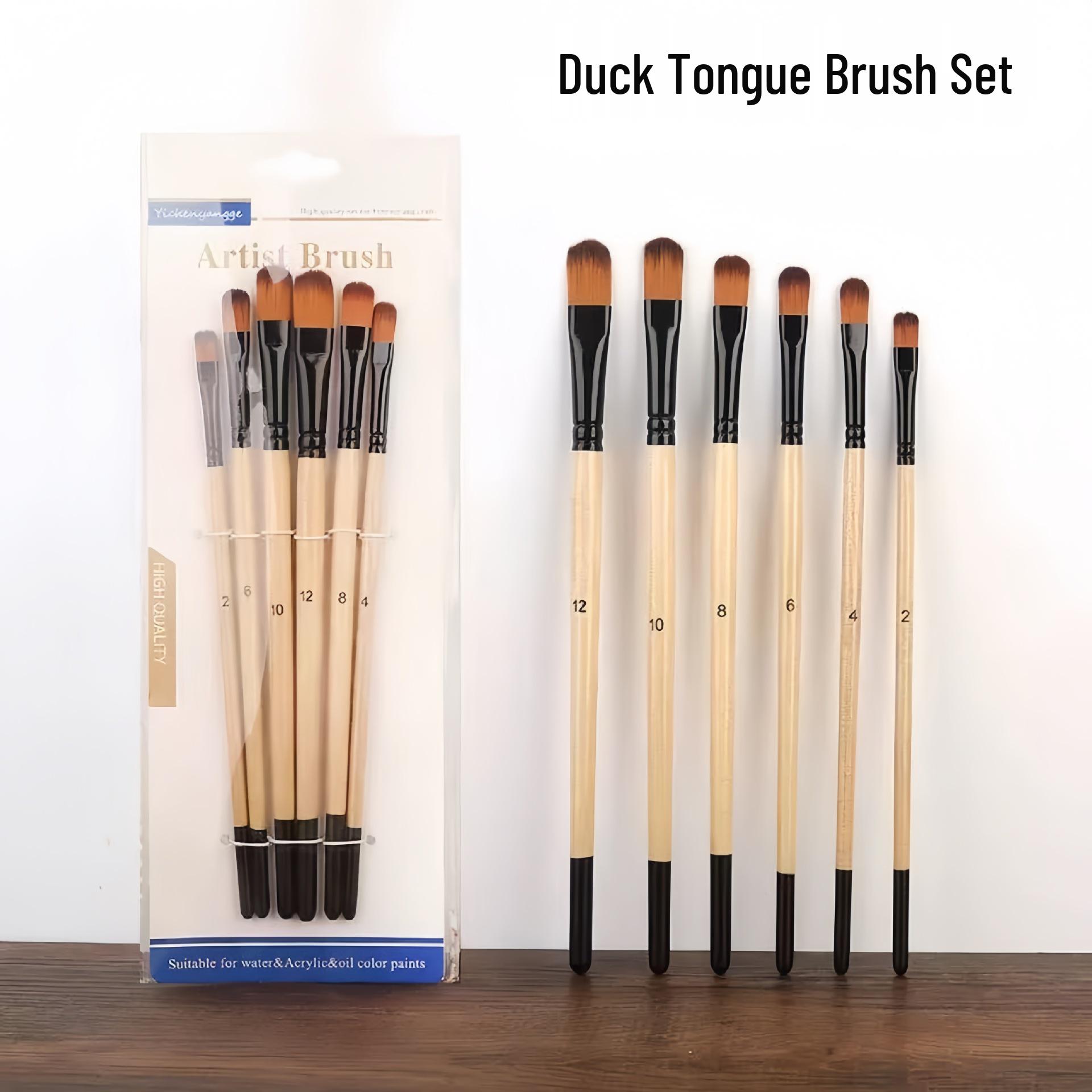 Children s 6-Piece Nylon Bristle Paintbrush Set for Watercolor, Gouache, Acrylic, and Oil Painting Natural Wood Color