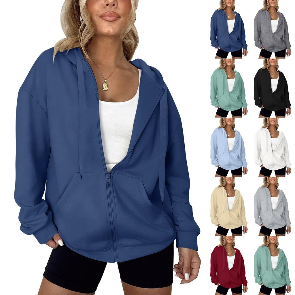 Women's Fashion Casual Solid Color Zipper Jacket Long Sleeve Sweatshirt
