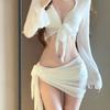 1011 Swimsuit Split 1-piece Girls Swimsuit Women's Medium Sleeve Floral Sexy Skinny Resort Hot Spring Swimsuit