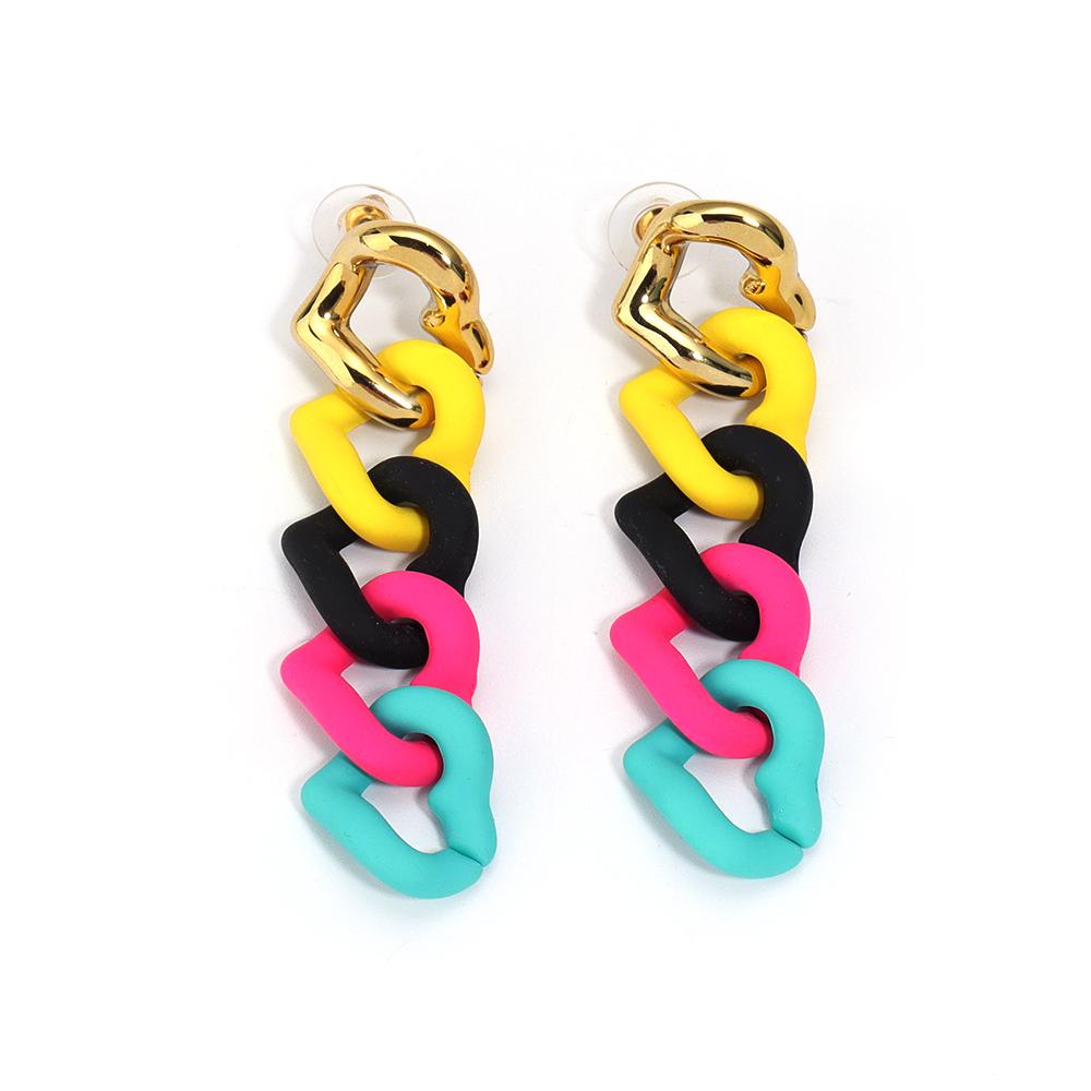 A Pair 18×67mm Acrylic Earrings Matte Colorful Heart shaped Chain Pendant For Women's Charm Earrings Gift Diy Jewelry Making