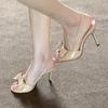 Fashion Stiletto Heel Round Toe Open Toe Bow Sandals Women's One Word Strap Non-Tired Feet Sexy Back Air Non-Slip High Heels