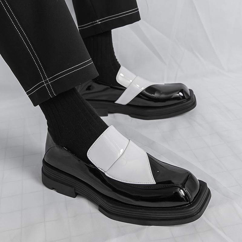 Fashion Business Men Thick-soled Loafers Black White Men One-foot Comfortable Anti-slip Brand Shoes Gentleman Shoes Size 39-46 Men Shoes