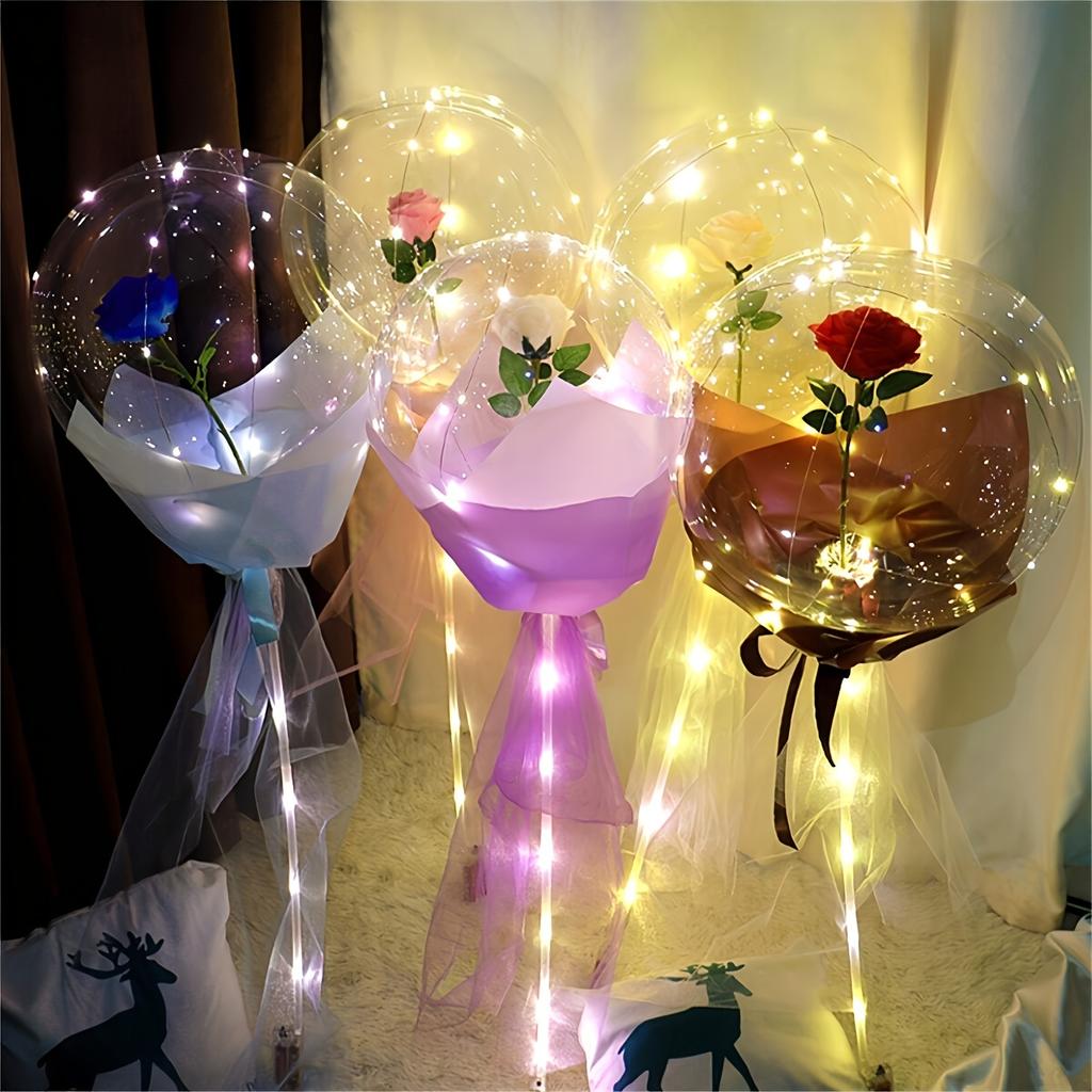 2 Led Light-Emitting Transparent Rose Balloons (Excluding Inner Electricity) Suitable for Wedding, Birthday, Valentine's Day