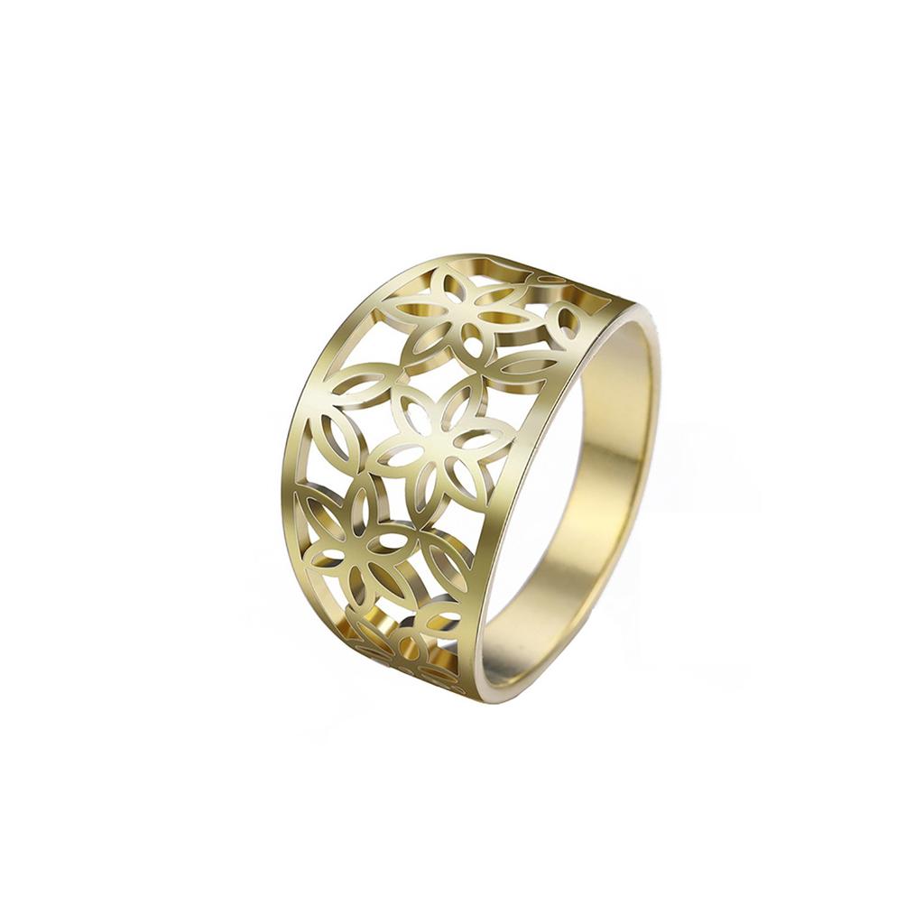 Inel din oțel titan Sweet Hollow Six Leaf Petal Inel din oțel inoxidabil