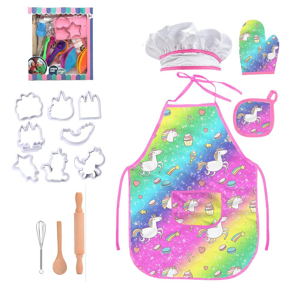

Kitchen Childrens Imaginative Playset With Cartoon Apron And Baking Tool Kit Pieces 15 розовый