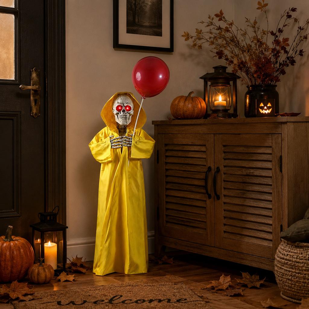 Halloween Skeleton Animatronic with Light and Sound Yellow Boy Decoration for Yard Porch Decor