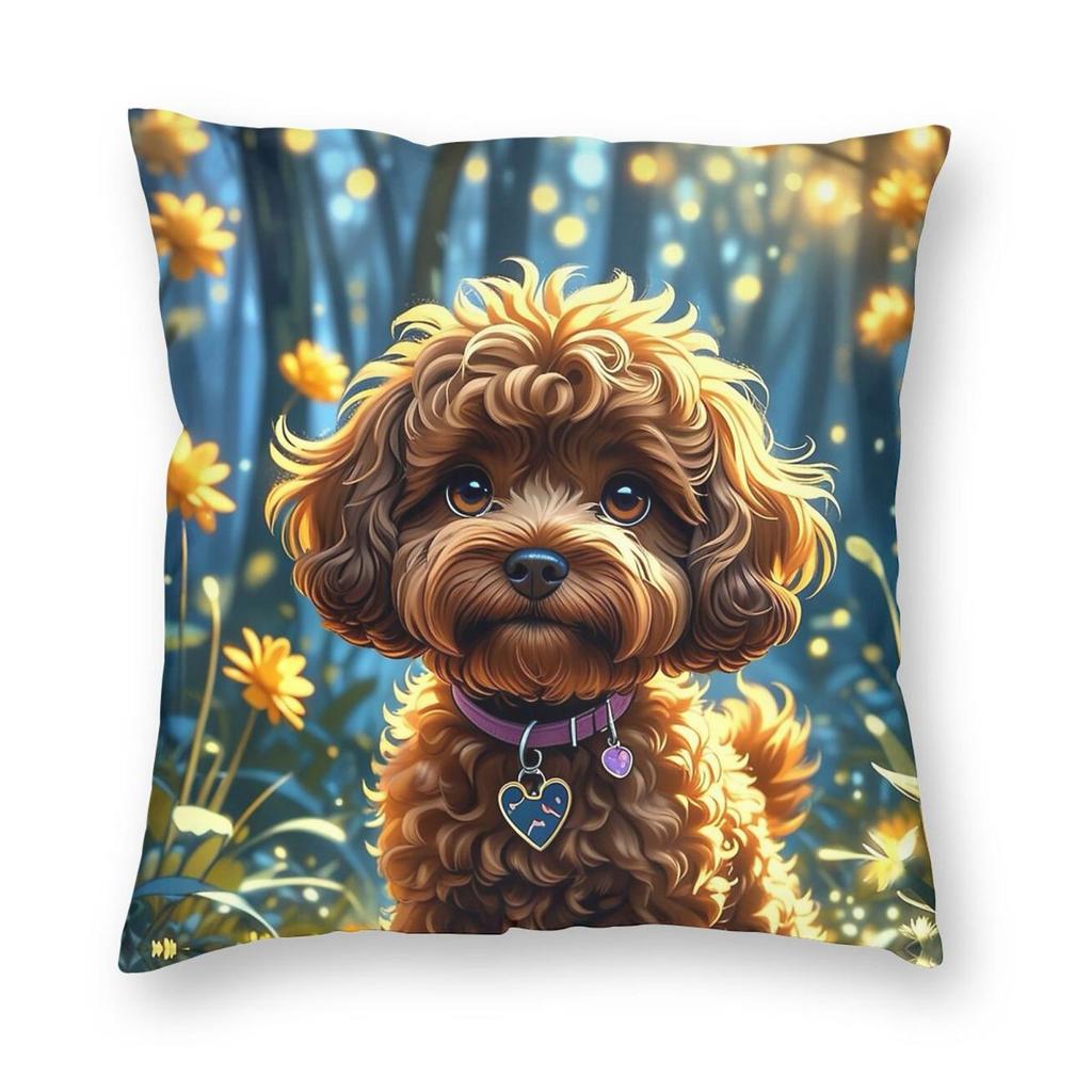 Cute Cavapoo Square Pillowcase Polyester Linen Velvet Printed Zip Decor Throw Pillow Case Home Cushion Cover