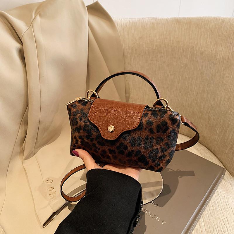 Chic Korean Style Leopard Print Color Block Small Handbag For Women Ideal For Fashion Winter
