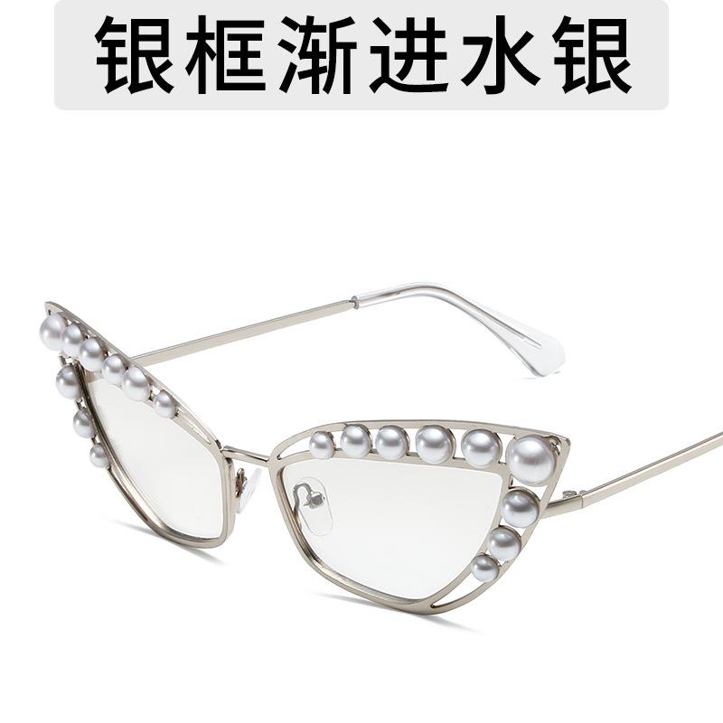 

Солнцезащитные очки в бронзовой оправе из металла, танцевальные выступления с солнцезащитными очками, модная текстура, большие декоративные очки с жемчужинами as shown