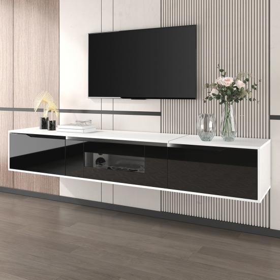 TV Cabinet, High-Gloss TV Cabinet, Color-Coordinated with Black and White, Featuring Color-Changing LED Light, Home