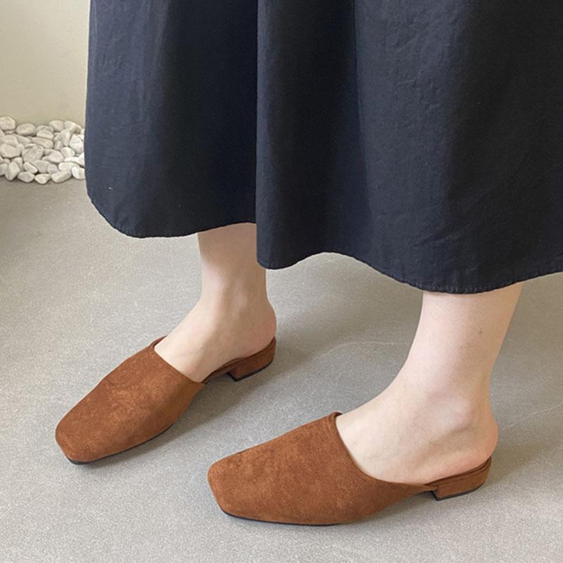 Fashion Summer Spring Fashion Square Toe Ladies Flats Slippers Luxury Flats Slippers Shoes For Women Mules Female Slides Sandals Shoes