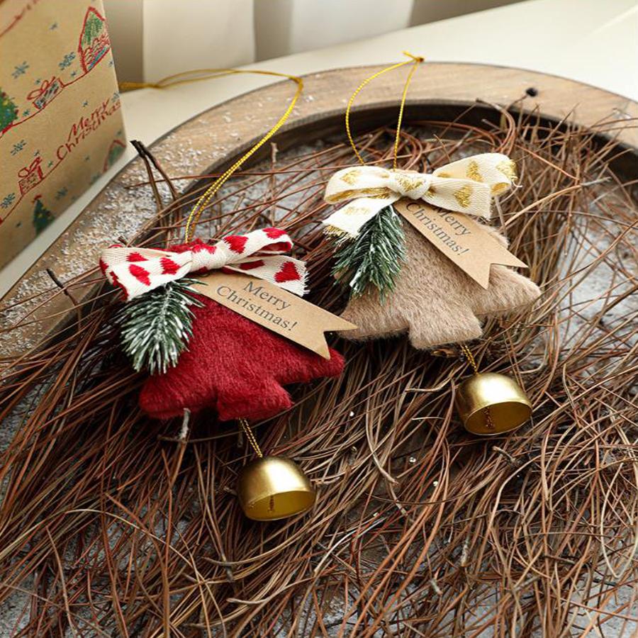1PCS Christmas Plush Tree Ornaments with Bowknot & Golden Bell, Festive Hanging Decorations for Christmas Tree, Home, Door & Holiday Season Decoration