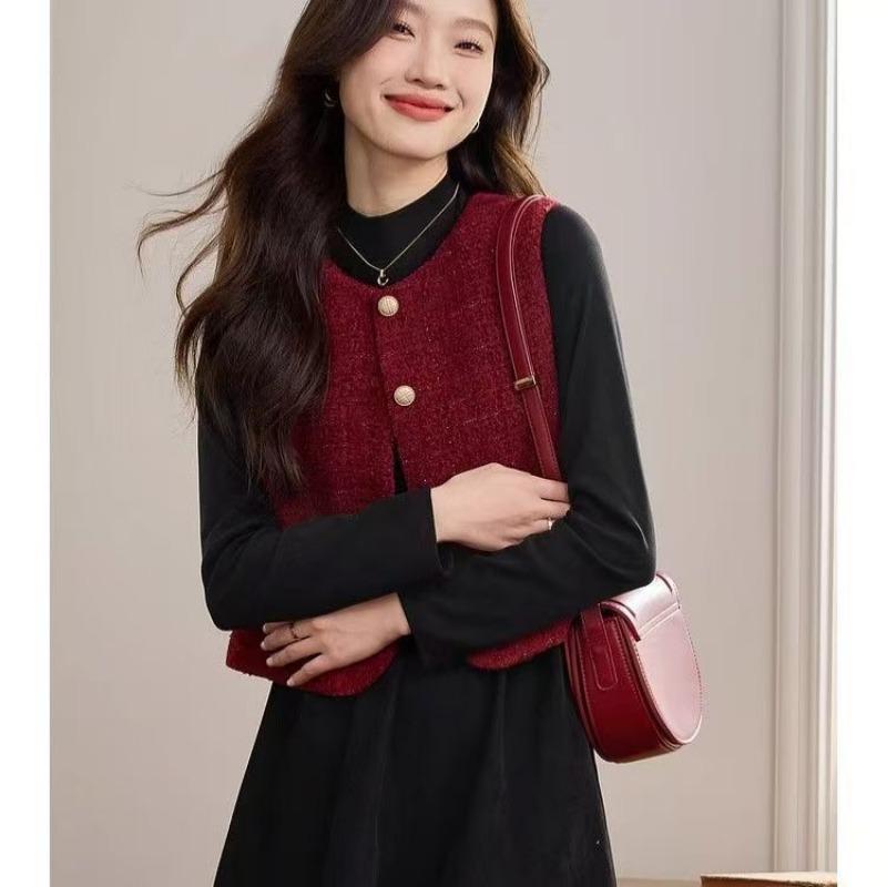 Women S Sleeveless Burgundy Tweed Vest Vintage Style Outerwear