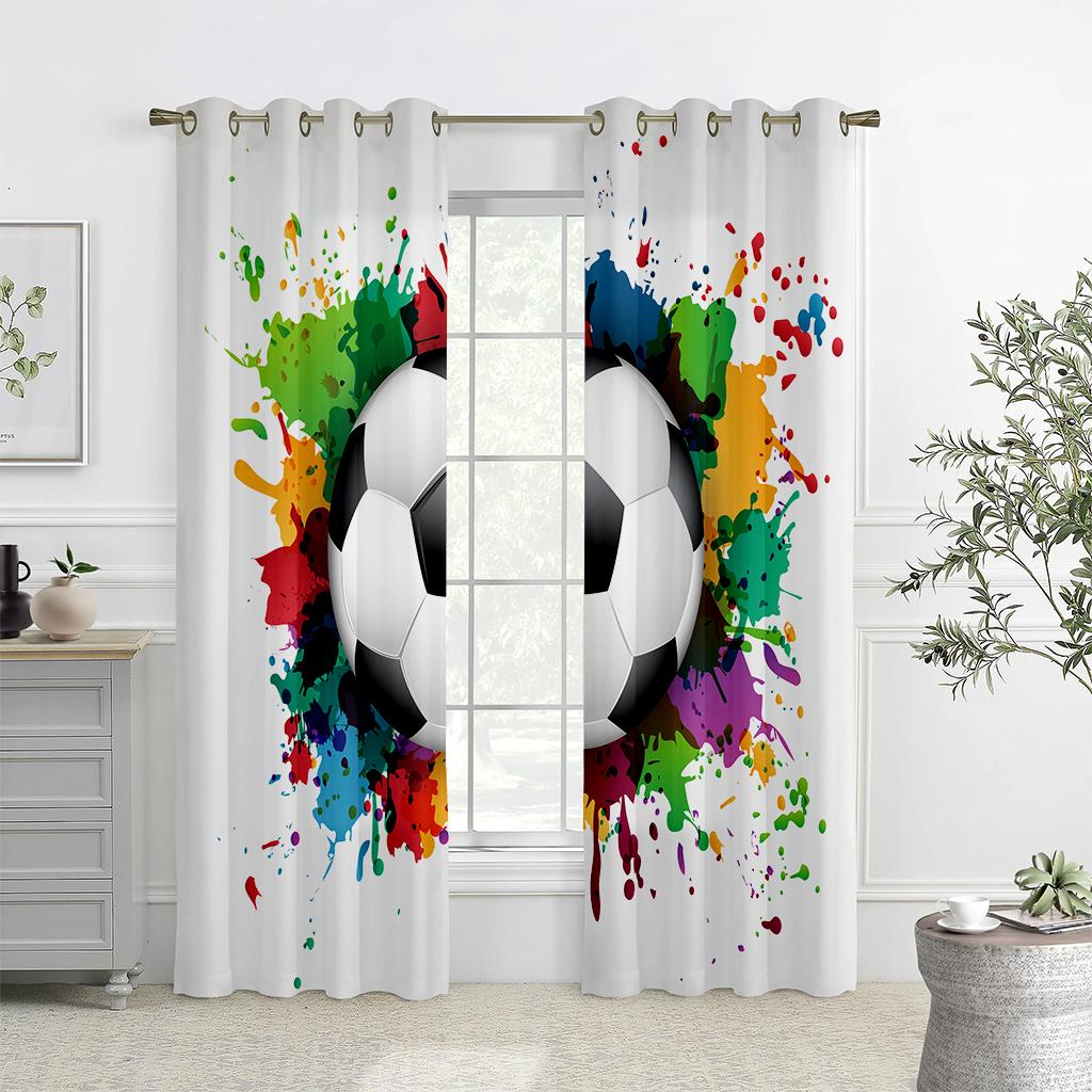 Children's Favorite Football Curtains, 2 Panels, Soccer Lovers, Home Decor, Living Room, Bedroom, Balcony, Kids Room
