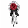 Lace Rose Flower Hair Clip Hair Styling Accessory with Long Ribbon Tails, Gothic Spring Clip for Women Costume Styling and Decoration Wear