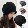 Knitted Bonnet Hoods Female Winter Warm Baggy Slouchy Beanies Hat Women Fashion Drawstring Pullover Cold Hats for Ladies Winter
