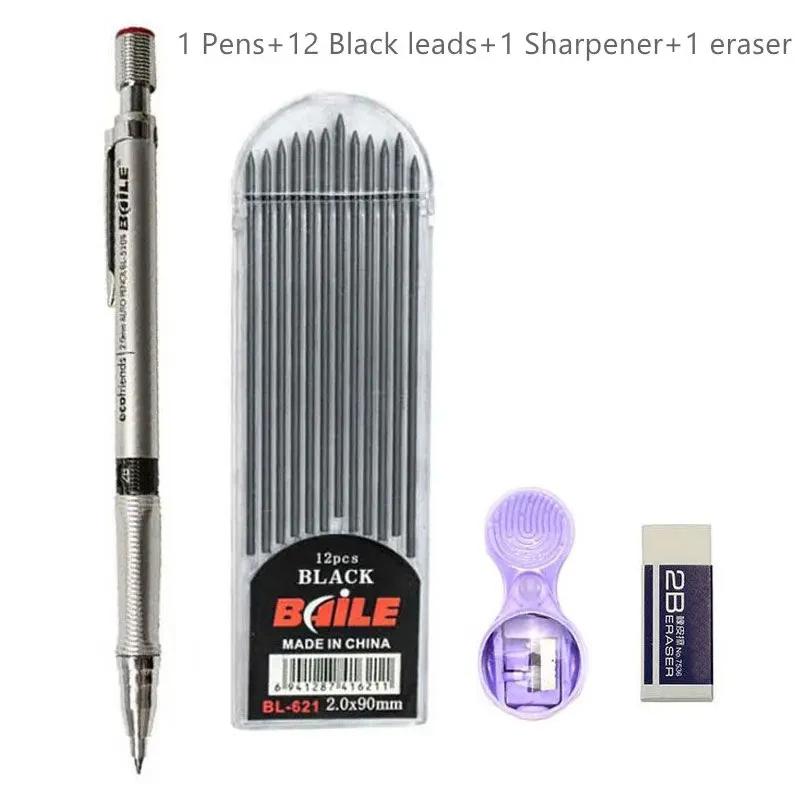 2.0mm Mechanical Pencil Set 2B Automatic Pencils with Color/Black Lead Refills for Draft Drawing, Writing, Crafting, Art Sketch