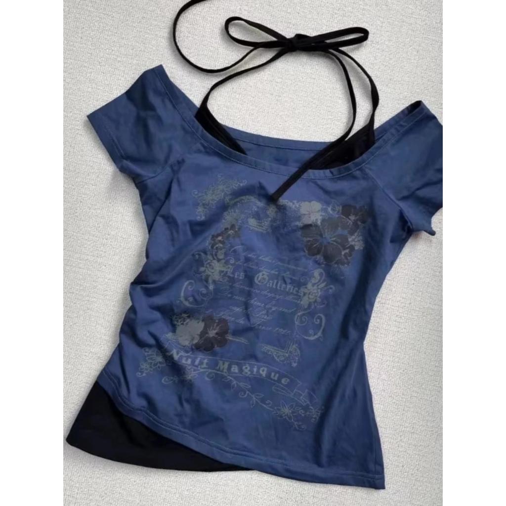 TrendHub Sommer Y2k Vintage Grafik T-Shirts Damen Grunge Streetwear Hot Girl Slim Fit T-Shirt Harajuku Mode Lässige Süße Oberteile Schick