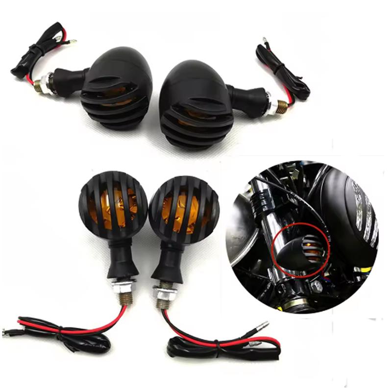 Motorcycle Plastic Turn Signal DRL Retro LED Black Grid Brake Light For Cafe Racer Bobber Chopper For Harley Sportster Yamaha