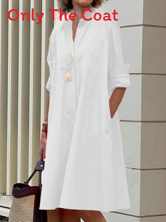 Comoda Camicia Lunga Casual in Lino con Maniche Lunghe da Donna per la Primavera