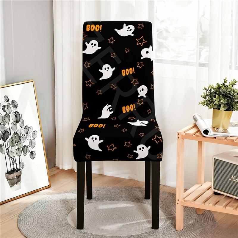 Halloween Printed Chair Cover Pumpkin Witch Pattern Chair Slipcover Horror Theme Party Dining Chair Home Decor