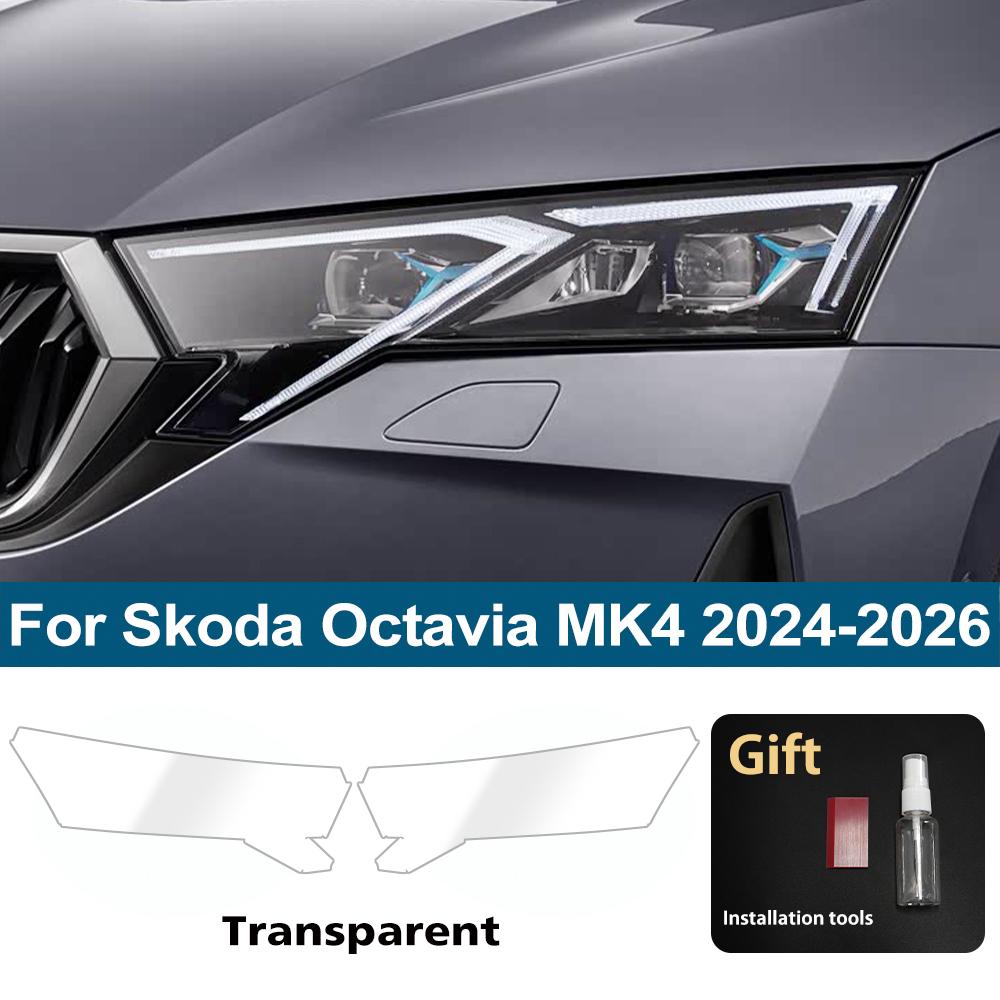 TPU PPF for Skoda Octavia MK4 MK3 2017-2026 High Gloss Smoke Black Pre Cut Car Headlight Protective Film Anti-Scratch Vinyl Wrap