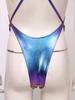 Womens Metallic Shiny One Piece Swimsuit Backless High Cut Sling Swimwear