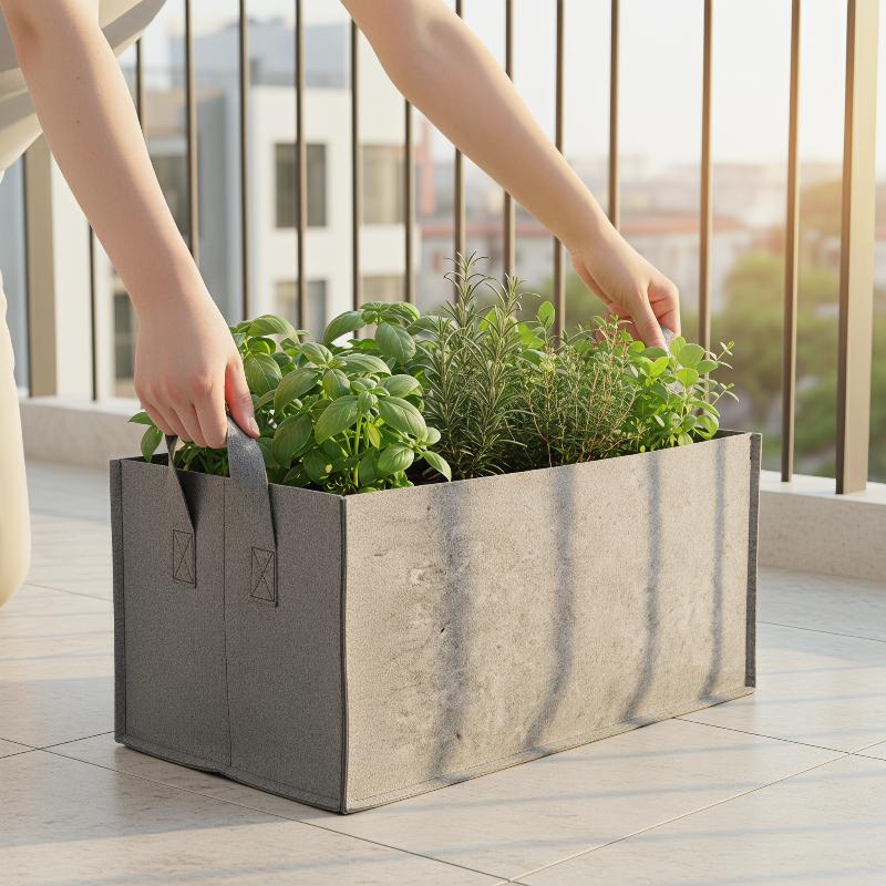 Rectangular Fabric Plant Grow Bag Breathable Non Woven Planter Pot With Handles