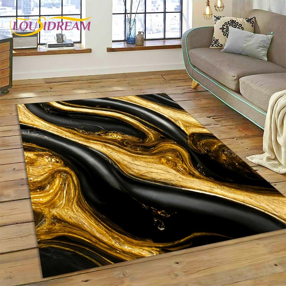 3D Luxurious Marble Colorful Gold Color Carpet Rug for Home Living Room Bedroom Sofa Doormat Decor,Area Rug Non-slip Floor Mat